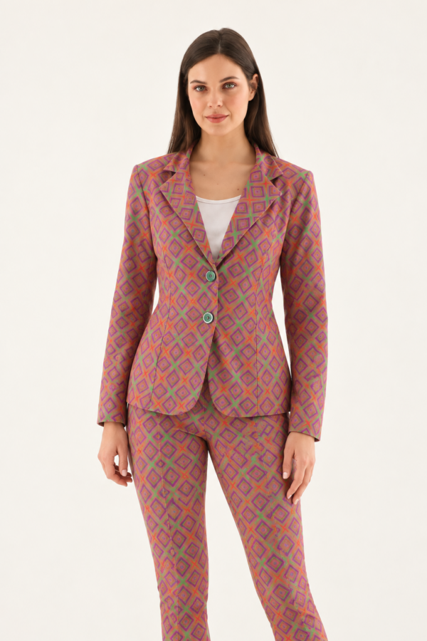 Blazer en broek ruit roze/groen
