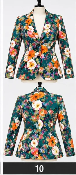 THOMBIQ blazer en broek groene bloemenprint